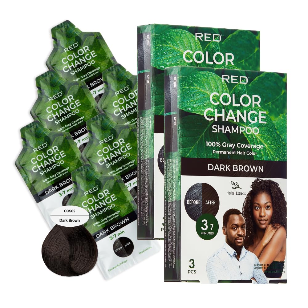 Red by Kiss Color Change Shampoo - Permanent Hair Color with 100% Gray Coverage, Quick 7-10 Minute Formula, No Tools Needed, Herbal Extracts, Includes