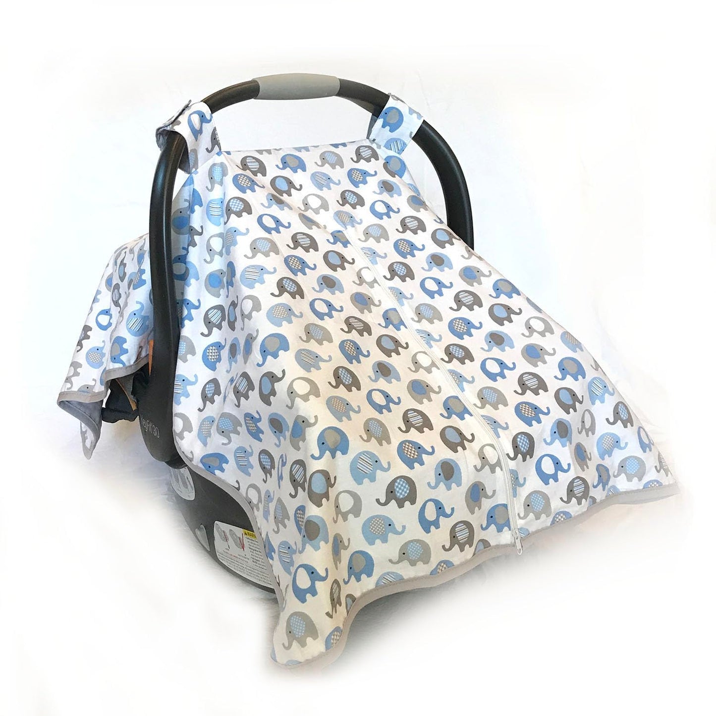 Vera Elephant 100% Breathable Cotton Baby Car Seat Cover (Blue Grey)