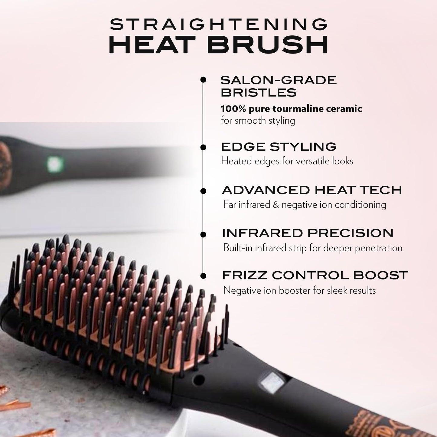 NuMe Ionic Straightening Brush - Ionic Smoothing Brush - Tourmaline Ceramic Bristles & Heated Edges with Negative Ion Conditioning, Far-Infrared Heat