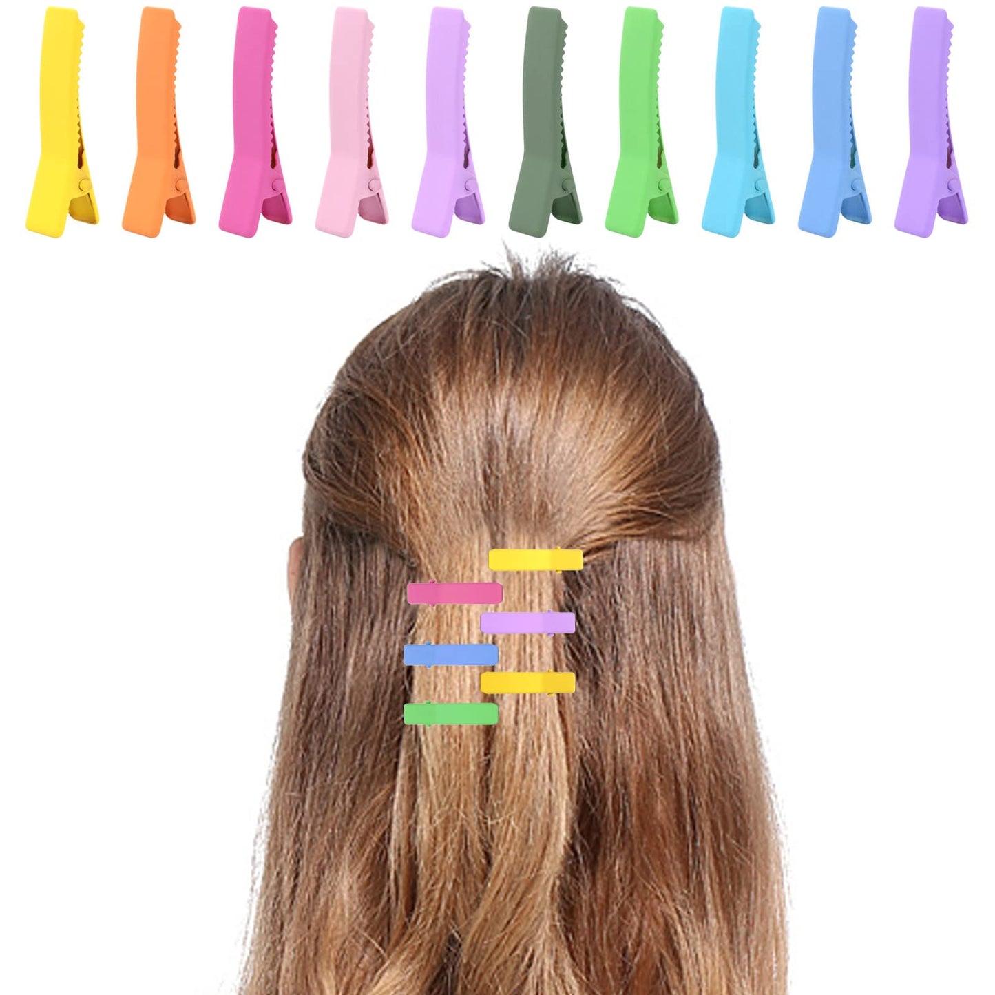 50pcs Colorful Alligator Duckbill Hair Clips Alloy Double Prong Curl Clips Sectioning Hairclips Non-slip Hairpin Barrettes for Women Hair Extensions