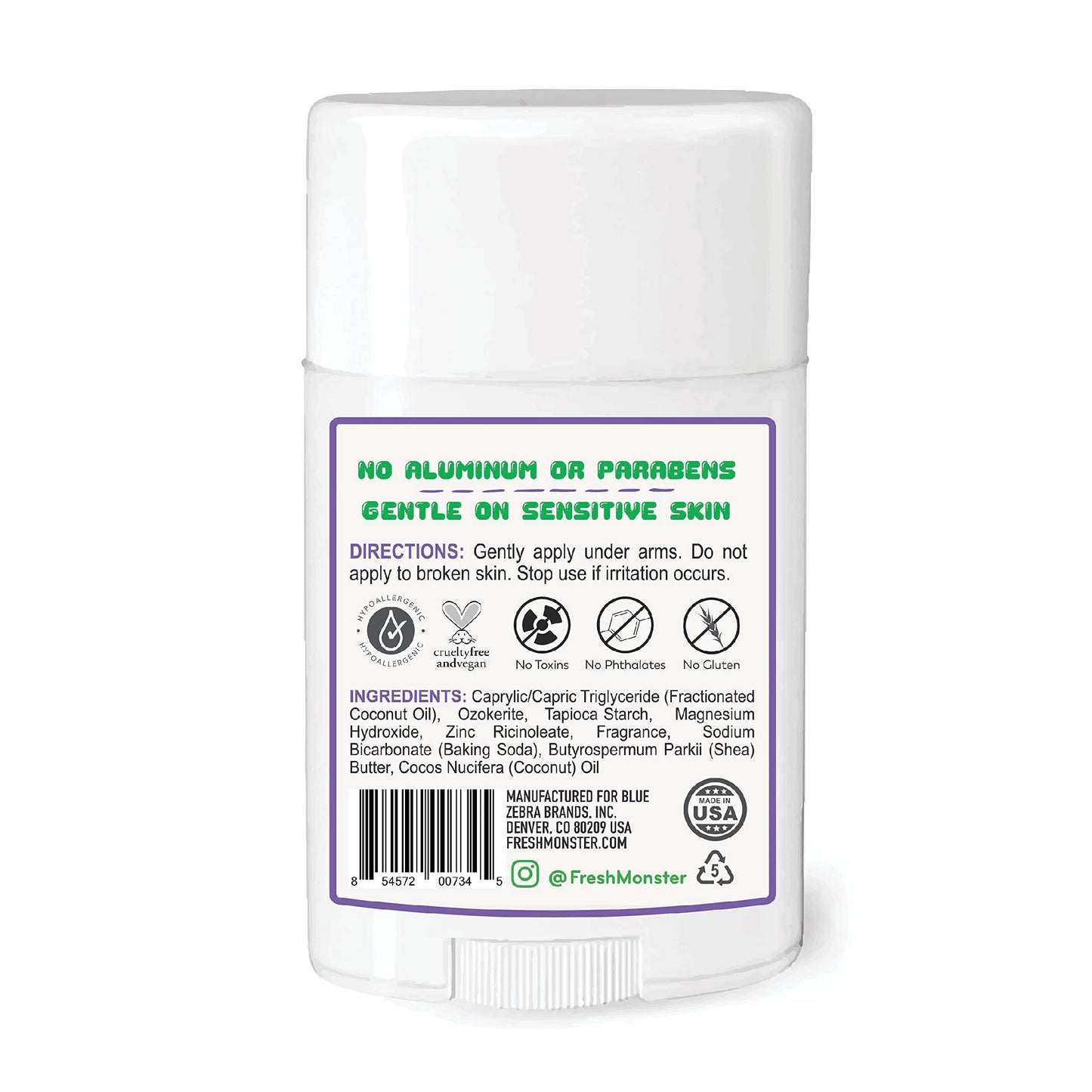 Fresh Monster Natural Deodorant for Kids & Teens I Mom's Choice Gold Award Winner | Aluminum-Free, Paraben-Free, Hypoallergenic I 24-Hour Protection I