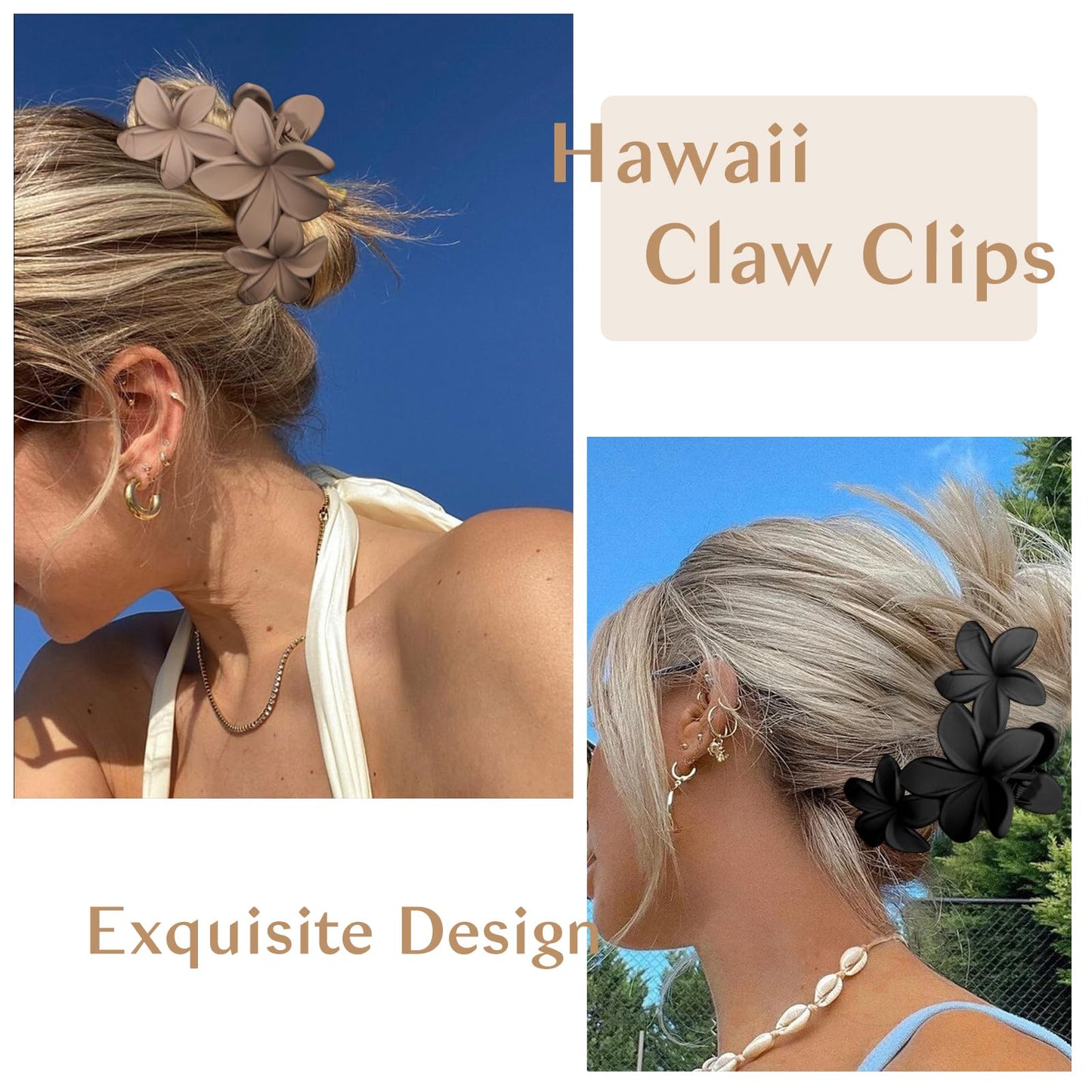 ANBALA 4PCS Hawaiian Plumeria Flower Hair Clips - Large Non-Slip Matte Claw Clips for Women, Strong Hold Beach Hair Accessories Beauty and Personal Care ANBALA