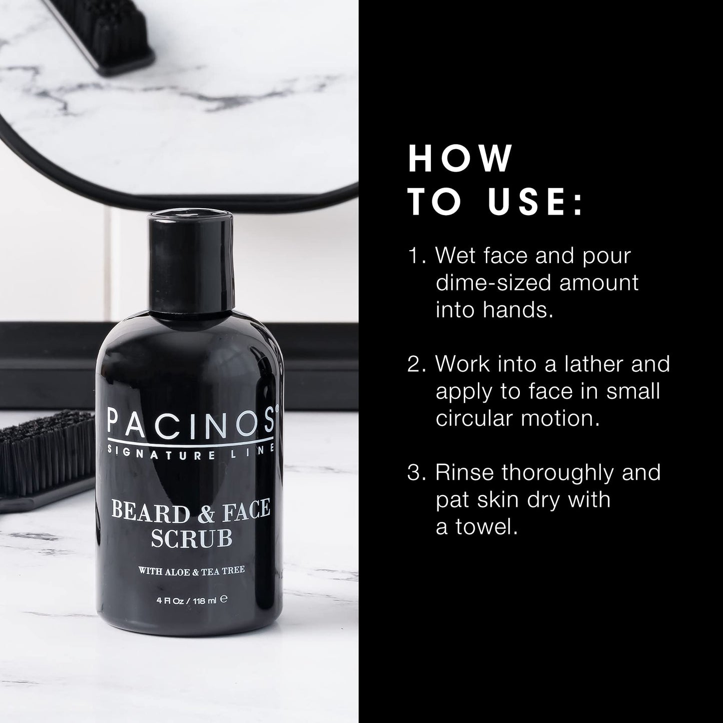 Pacinos Shave System, Beard and Face Scrub, Men's Skin Care, Best Organic Natural Shampoo, Aloe Vera and Tea Tree Extract, Removes Impurities, 4 oz