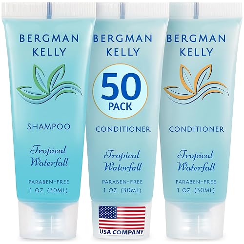 Bergman Kelly - Travel Shampoo and Conditioner Set - 1 fl oz, 100 Pieces, Tropical Waterfall - Delight Your Guests with Invigorating and Refreshing