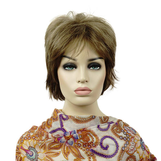 Lydell Short Layered Shaggy Full Synthetic Wig in Light Golden Brown with Wavy Curly Style