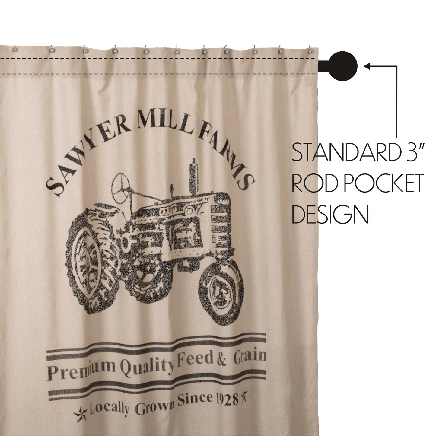 VHC Brands Sawyer Mill Charcoal Farmhouse Tan Textured Fabric Shower Curtain Bathroom Decoration 72x72
