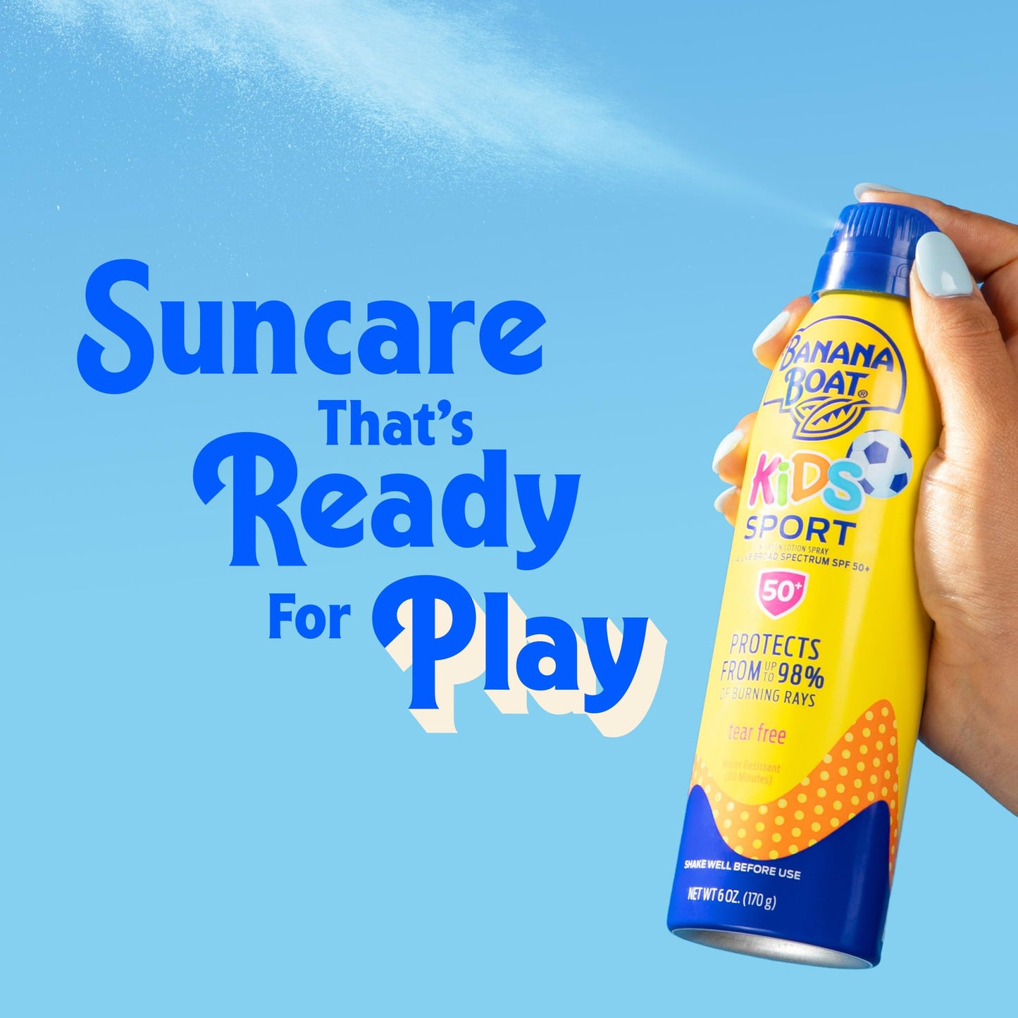 Banana Boat Kids Sport Sunscreen Spray SPF 50, 9.5oz, Childrens Sunscreen, Spray On Sunscreen SPF 50, Family Size Sunscreen, 9.5oz