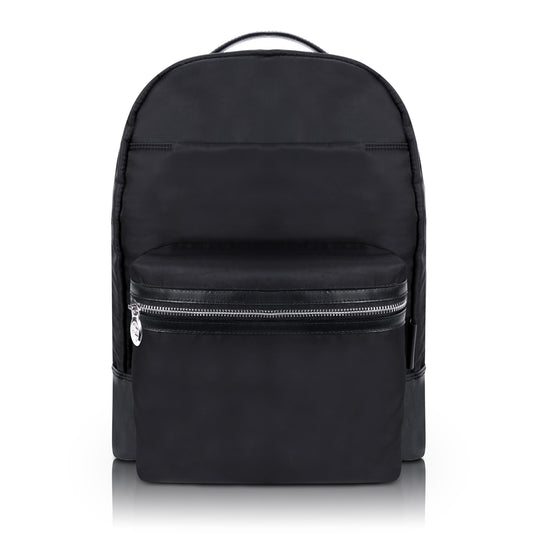 McKleinUSA N Series, Parker, Nano Tech-Light Nylon with Leather Trim, 15" Nylon Dual Compartment Laptop Backpack, Black (18555), One Size