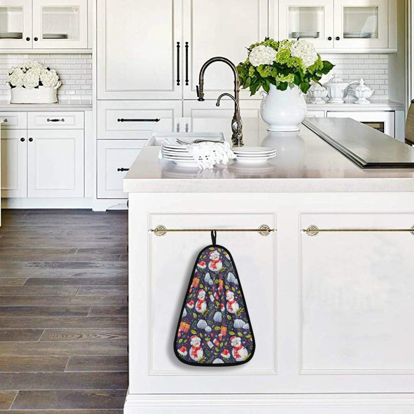 visesunny Merry Christmas Snowman Hand Towel for Kitchen Bathroom Decor Soft Absorbent Cotton Dish Towel with Hanging Loop Botton Cleaning and Drying…