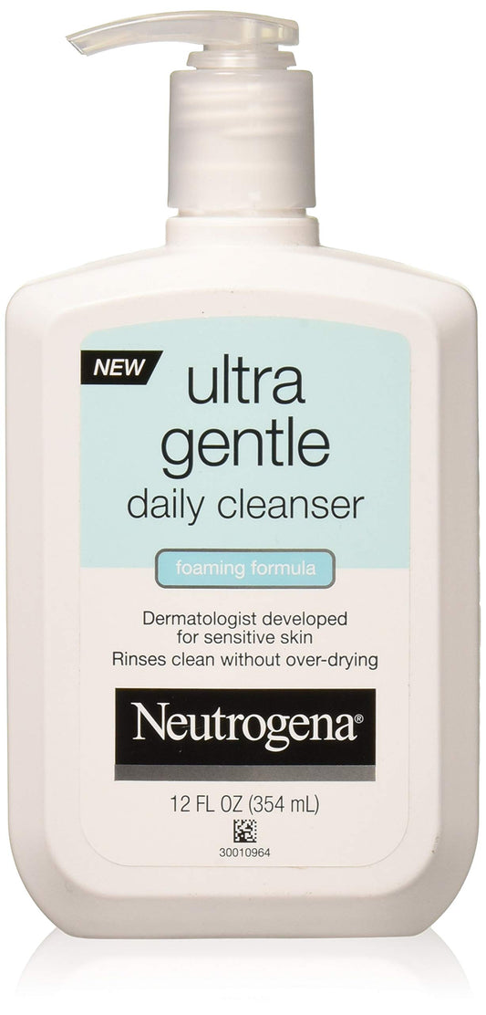 Neutrogena Ultra Gentle Daily Facial Cleanser for Sensitive Skin, Oil-Free, Soap-Free, Hypoallergenic & Non-Comedogenic Foaming Face Wash, 12 fl. oz