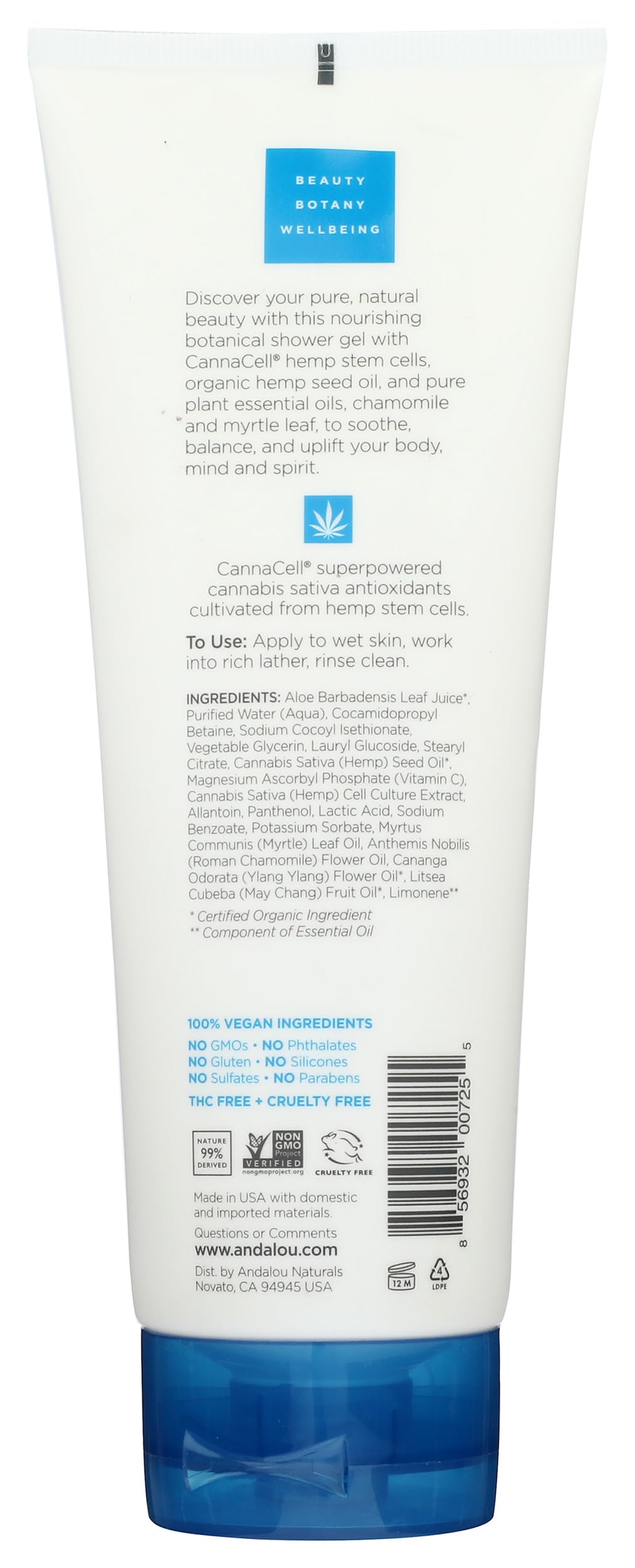 Andalou Naturals CannaCell Shower Gel, Harmony, 8 Ounces