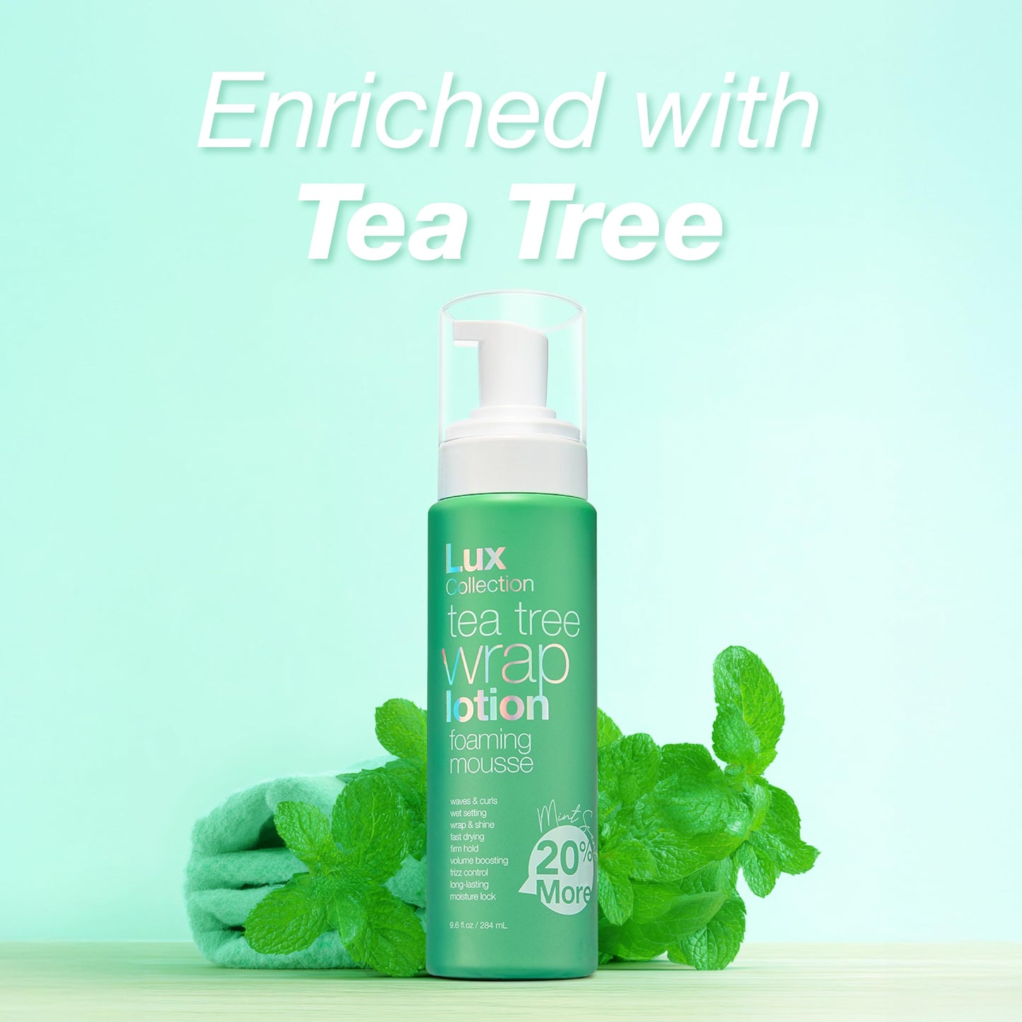 Lux Collection Wrapping Foam Lotion Wave Curl Wet Setting Styling Hair Foaming Mousse 9.6 fl.oz / 284mL Tea Tree