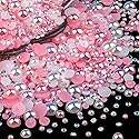 BELLEBOOST 50g Flatback Pearls and Rhinestones Set 1-Pink&White, Mixed Size 3-10mm Resin Rhinestones and Half Pearls for Nail Art and Crafts