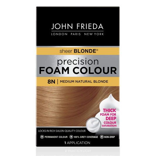 John Frieda Precision Foam Colour, Medium Natural Blonde 8N, Full-Coverage Hair Color Kit, Anti-Fade Gray Coverage, Deep Color Saturation Hair Dye, 1 Beauty & Personal Care John Frieda