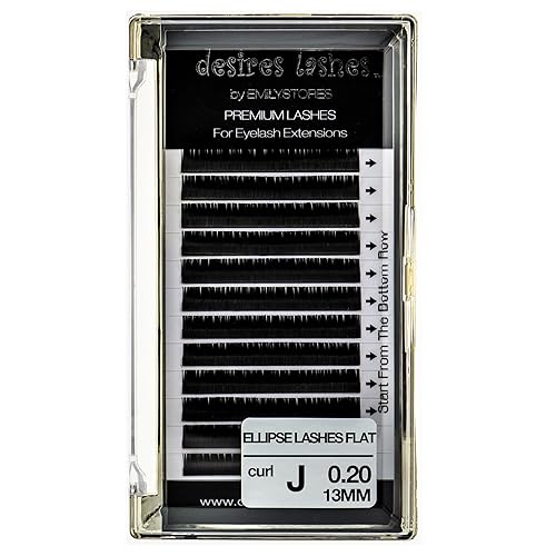 Ellipse Lash 0.20mm Thickness J Curl Length 13mm Flat Shaped Volume Eyelashes Single Size for Eyelash Extensions (Ellipse,Flat 0.20,J,13mm)
