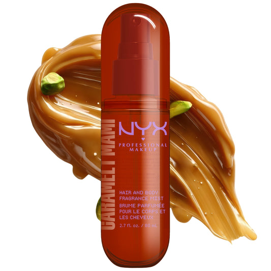 NYX PROFESSIONAL MAKEUP Fat Oil Fragrance Mist Perfume in Caramelt Mami, Caramel Scented Long Lasting Hair & Body Spray With Brown Sugar & Pistachio