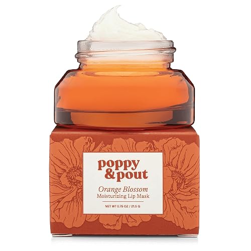 Poppy & Pout Orange Blossom Overnight Lip Mask - Nourishing Lip Moisturizer with Shea Butter & Beeswax - Cruelty Free, Recyclable Glass Jar (0.65 oz)
