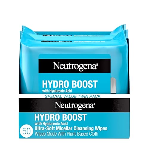 Neutrogena Hydro Boost Ultra-Soft Micellar Cleansing Wipes with Hyaluronic Acid, Hydrating Makeup Remover Wipes Remove Dirt & Waterproof Makeup