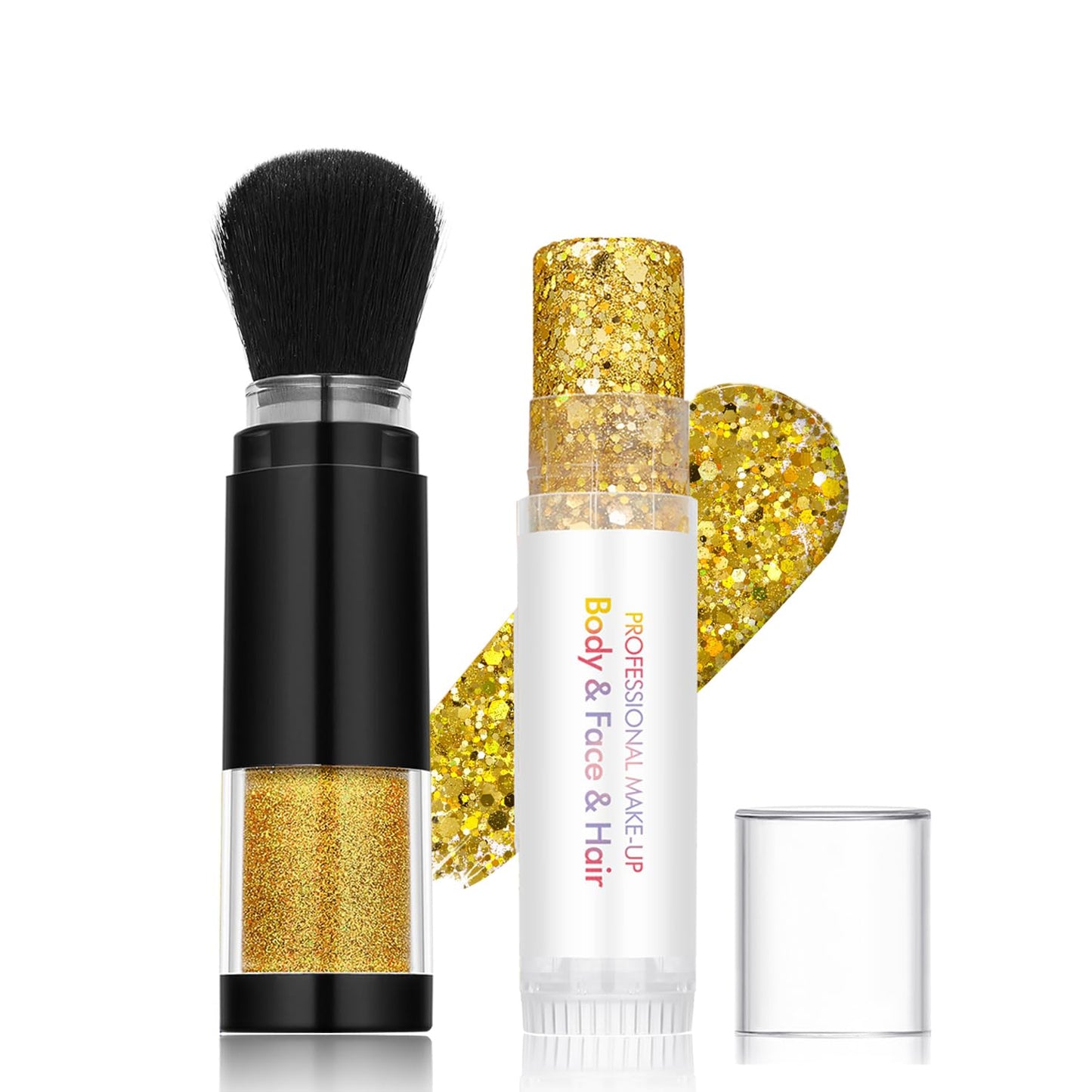 Holographic Mermaid Glitter Makeup Kit: 2-in-1 Body & Face Stick & Loose Powder with Built-in Brush for Festival, Rave, Concert, Carnival | Shimmery