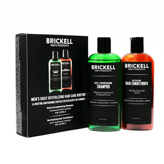 Brickell Men's Daily Revitalizing Hair Care Routine, Shampoo and Conditioner Set For Men, Mint and Tea Tree Oil Shampoo, Strength and Volume Enhancing