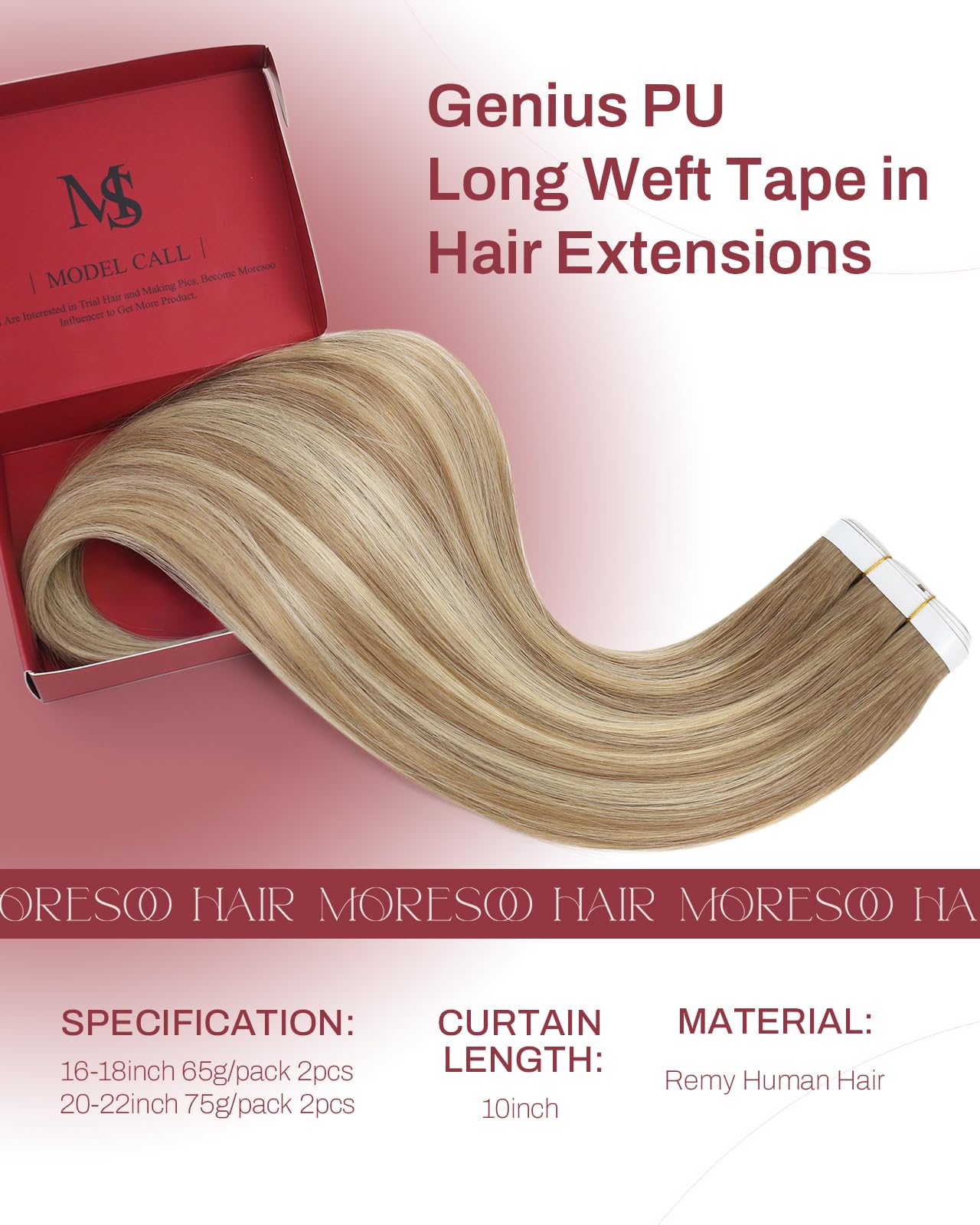 Moresoo Genius Tape Weft Hair Extensions Human Hair Blonde Invisible Pu Long Weft Tape in Extensions Human Hair Light Brown And Platinum Blonde Hair Beauty and Personal Care Moresoo