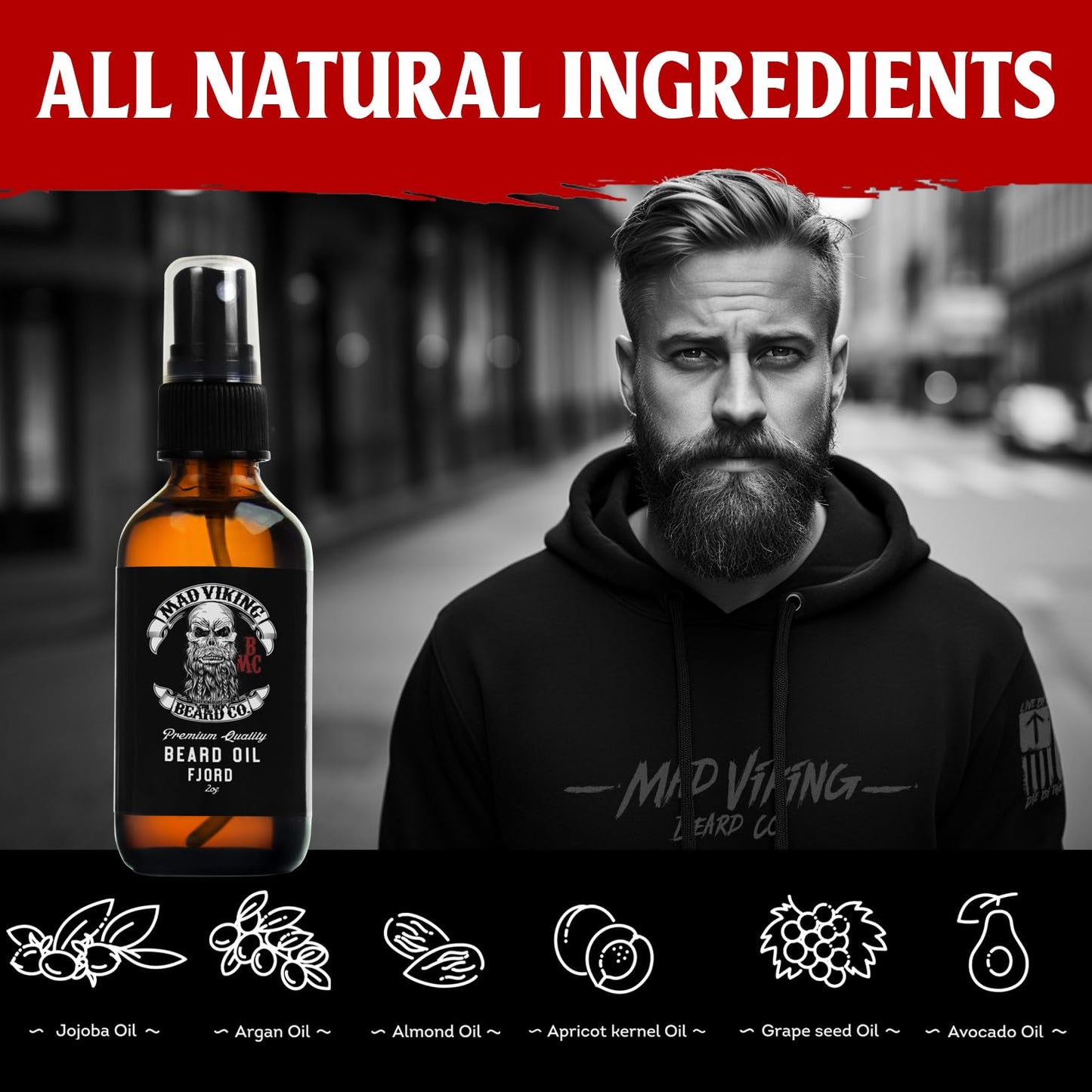 Mad Viking Fjord Beard Oil - Hydrate, Soften And Grow Your Beard Naturally. Fight Itch And Dandruff With A Crisp Yet Woodsy Mint, Orange, Cedarwood Beauty and Personal Care MAD VIKING BEARD CO.