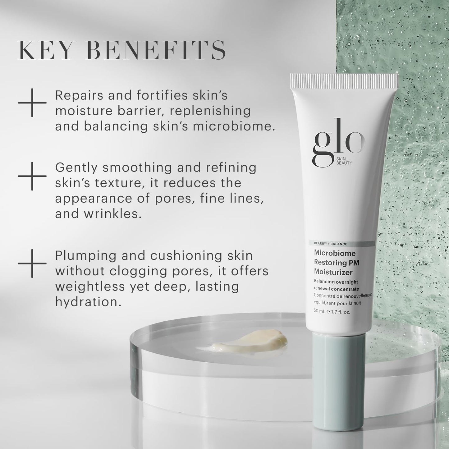 Glo Skin Beauty Microbiome Restoring PM Moisturizer - Oil Free Nighttime Gel-Cream for Acne-Prone Oily Skin, Repairs Skin’s Moisture Barrier, Reduces
