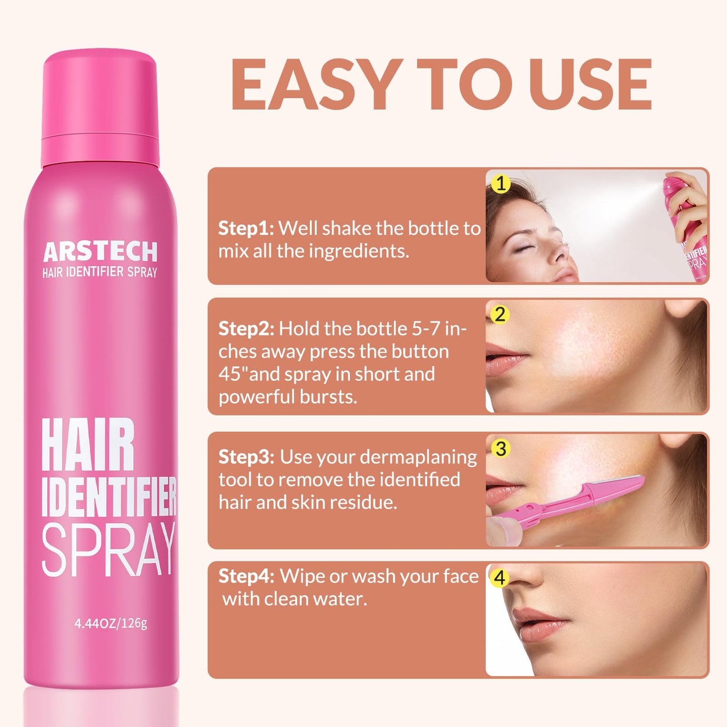 Hair Identifier Spray for Face Shaving Dermaplaning Tool Skin Body Dermaplaning Spray for Women with 4 Face Razor for Face Shaver Hair Removal Kit Beauty and Personal Care arstech