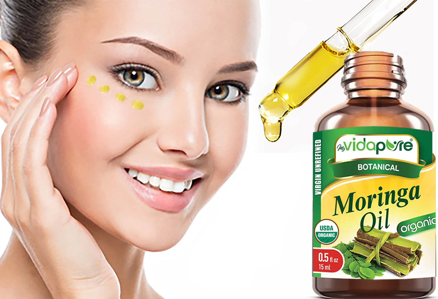 MYVIDAPURE Organic MORINGA OIL Moringa Oleifera Certified Organic 100% Natural Pure Virgin Unrefined for Face, Skin, Body, Hair, Lip, Nails