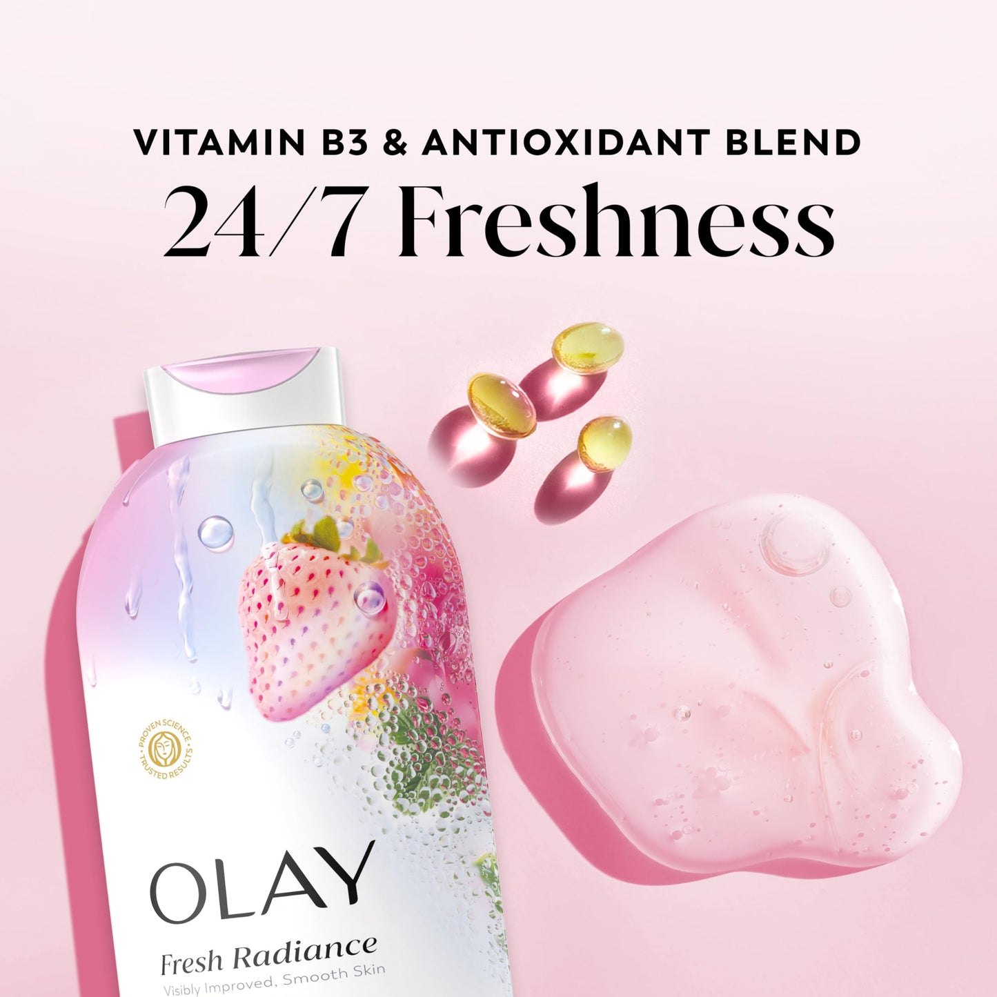 Olay Body Wash for Women, Fresh Radiance, 24/7 Skin-Loving Freshness, Visibly Radiant, Plant Based Cleansers, Vitamin B3 & Antioxidant Blend, For All Beauty and Personal Care Olay