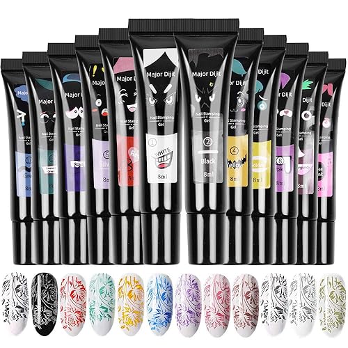 Major Dijit Nail stamping polish gel 8ML Nail Art UV Gel Polish for Nail Stamp Plate 12 Colors