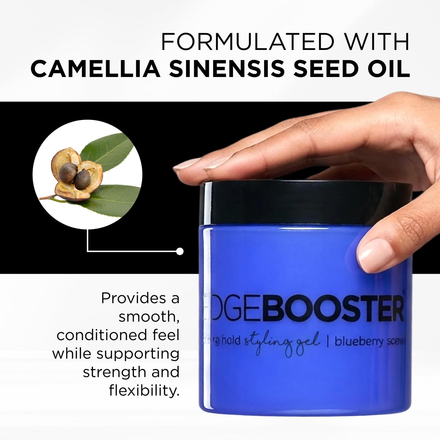 Style Factor EDGE BOOSTER® Strong Hold Styling Gel | Alcohol-Free Hair Gel with Camellia Sinensis Seed Oil for Curly, Wavy & Sleek Styles | Frizz