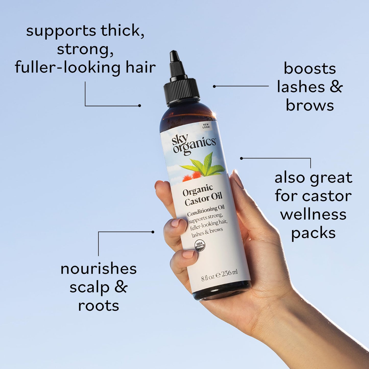 Sky Organics - Castor Oil Organic - Volumizing Hair Oil - Scalp, Lashes, Brows - Pure Castor Oil Cold Pressed - Natural Conditioner - Omega Fatty Beauty and Personal Care Sky Organics