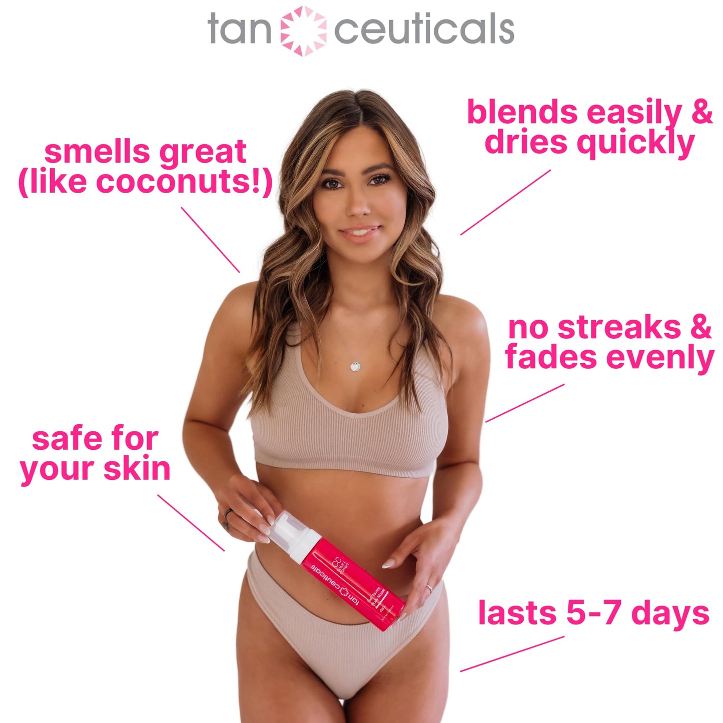 Tanceuticals CC Self Tanning Body Mousse - Dark Self Tanner - Color Correcting & Natural-Looking - Healthy Ingredients & Fresh Coconut Scent Give