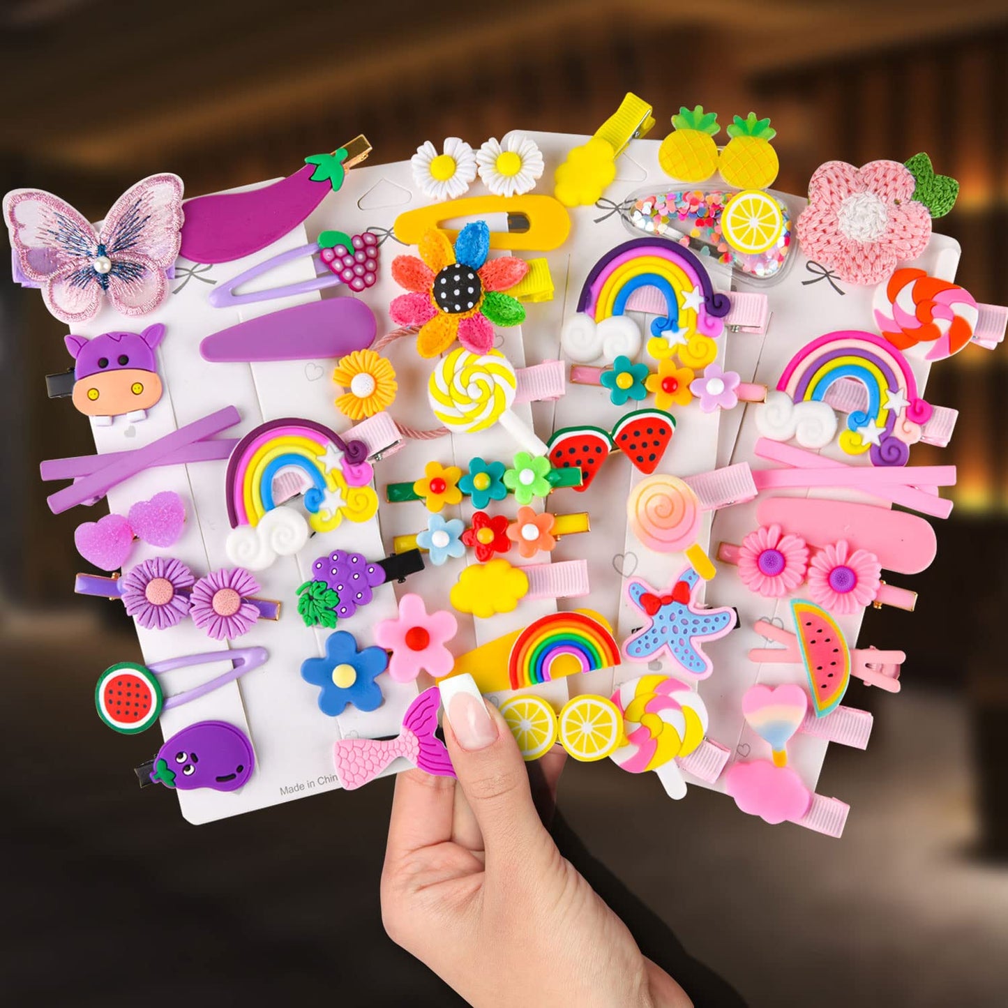 42 Pieces Baby Hair Clips, Hair Pin, Barrettes for Girls, Toddler Girls Hair Accessories, Kids Hair Clips for Styling, Flower Rainbow Candy Fruits