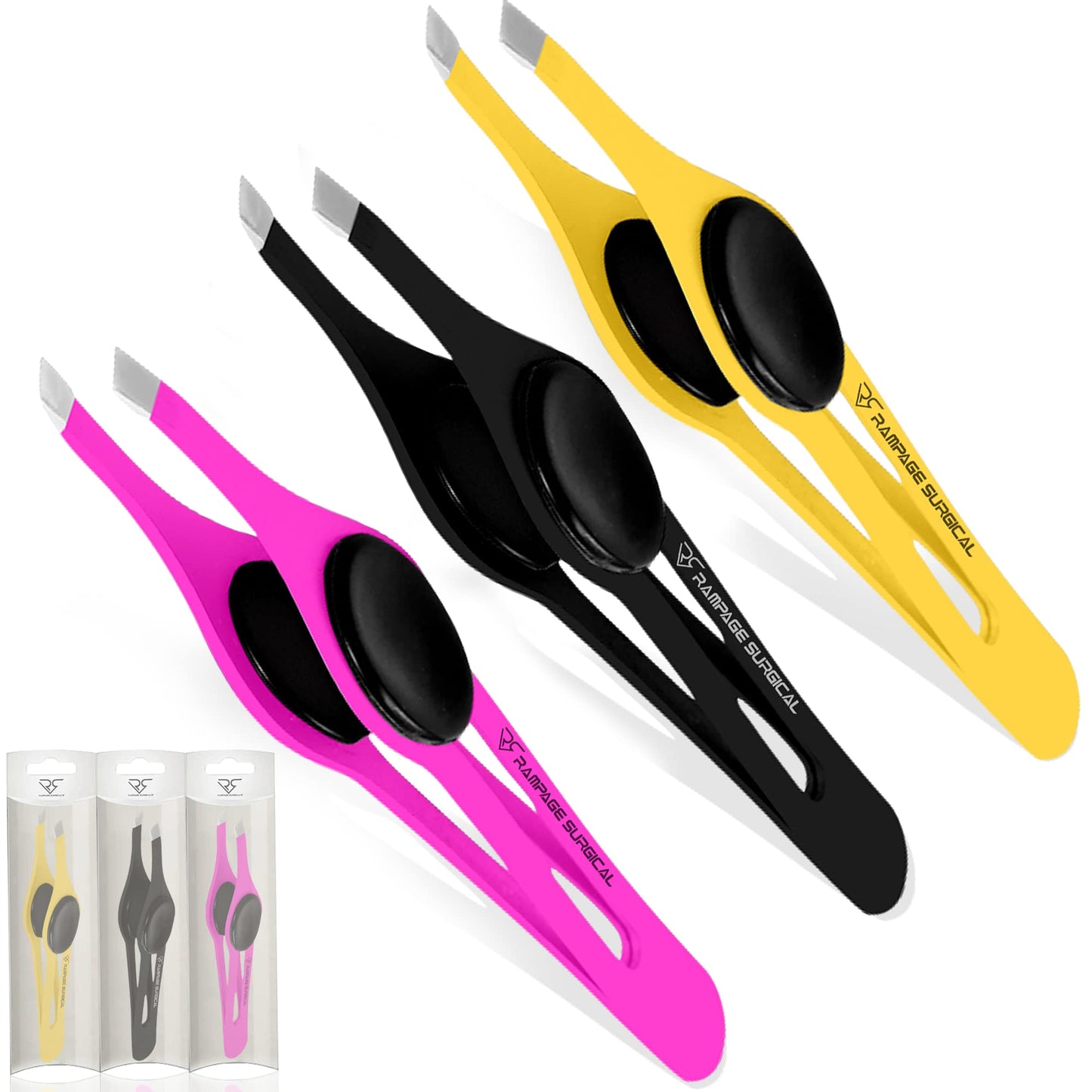 Professional Eyebrow Tweezers Slanted Tip Stainless Steel 2,3xPcs Set, Non-Slip Grip Slant Tip Tweezers for Facial Hair, Plucking Removing Ingrown