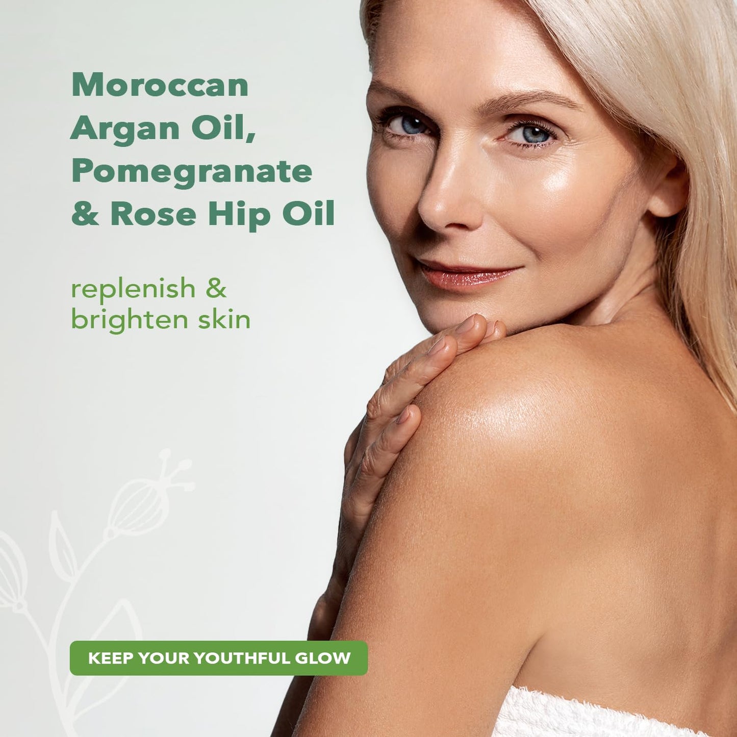 Nourish Organic Beauty Oil - Replenishing Body Oil with Moroccan Argan Oil, Pomegranate, Rosehip Oil & Vitamin E, 3.4 Oz + Washable Cotton Round.