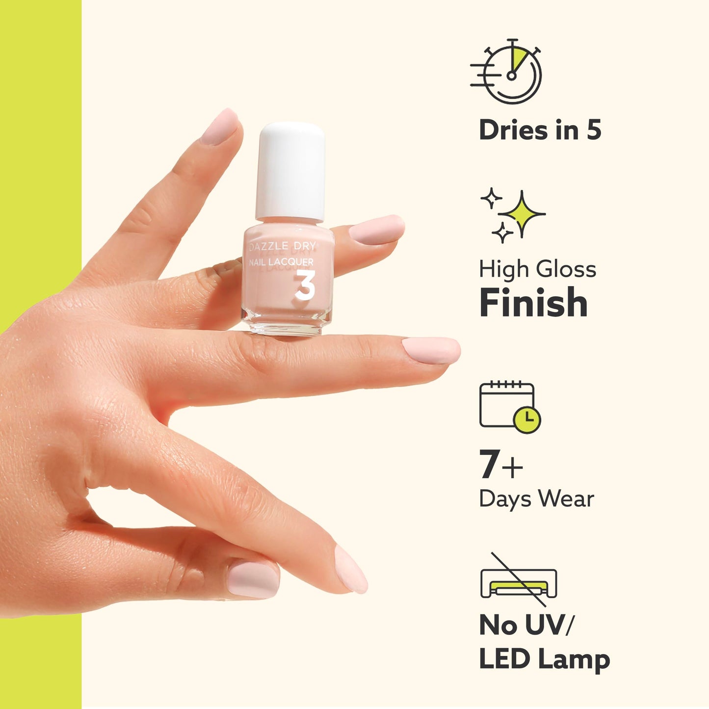 Dazzle Dry Mini Kit 4 Step System - Rose Quartz, a light peach blossom with pink blush. Semisheer cream. (5 Piece Kit / 5 Manicures)