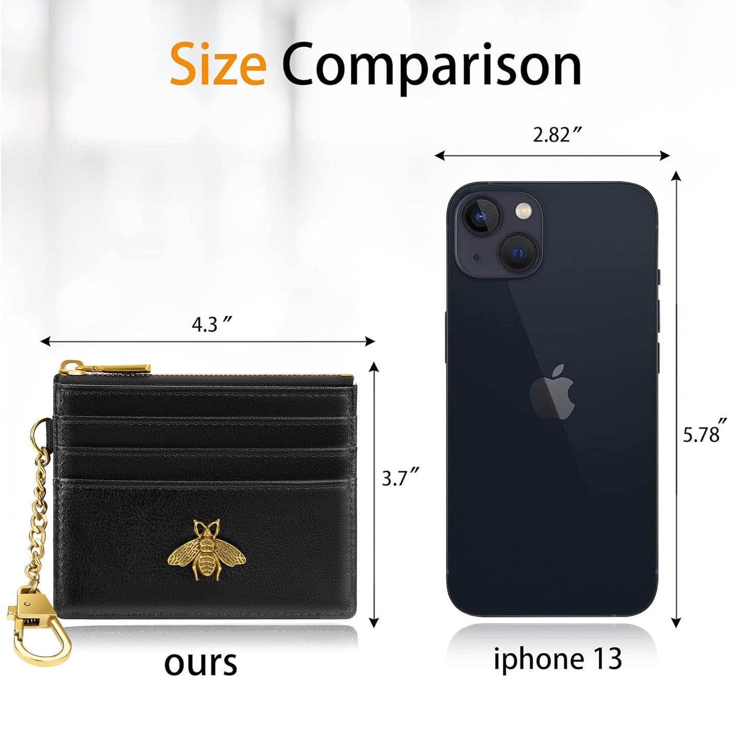 SEAVILIA Card Holder Keychain Wallet for Women with ID Window RFID Coin Purse Bee Gifts Slim Minimalist Small Wallet