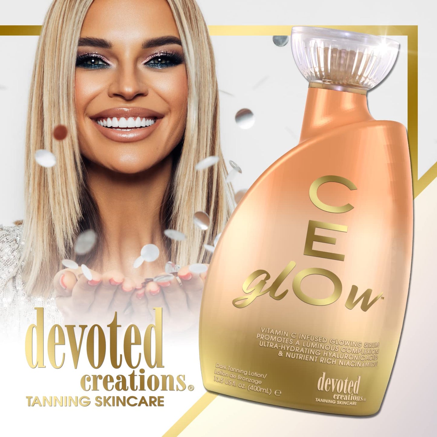 Devoted Creations CEglOw Dark Tanning Lotion - Vitamin C Infused Glowing Serum Promotes a Luminous Complexion Ultra-Hydrating Hyaluronic Acid