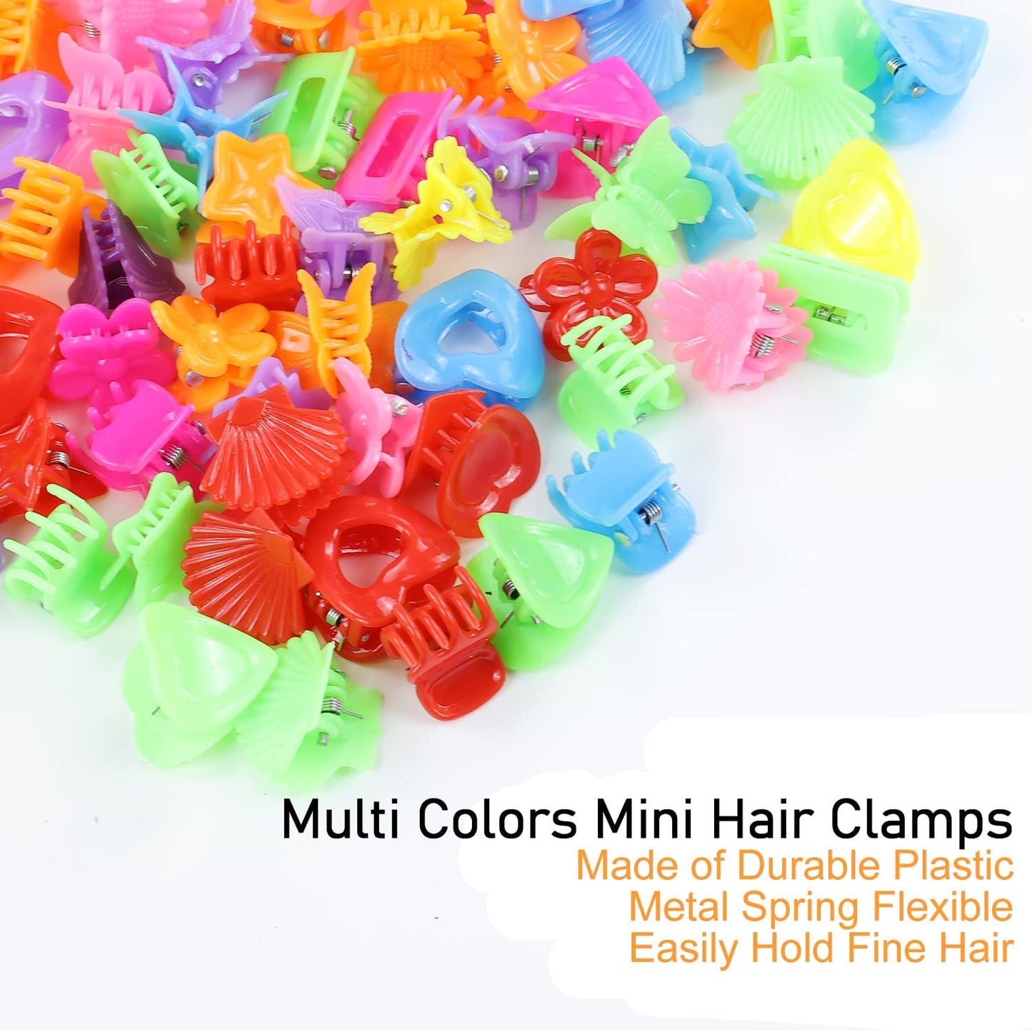 Lawie 90 Pack Small Mini Rainbow Flower Star Heart Butterfly Plastic Hair Claw Clips Jaw Barrettes Grip Clamps Pins Updo Decorative Bun Bangs Braids