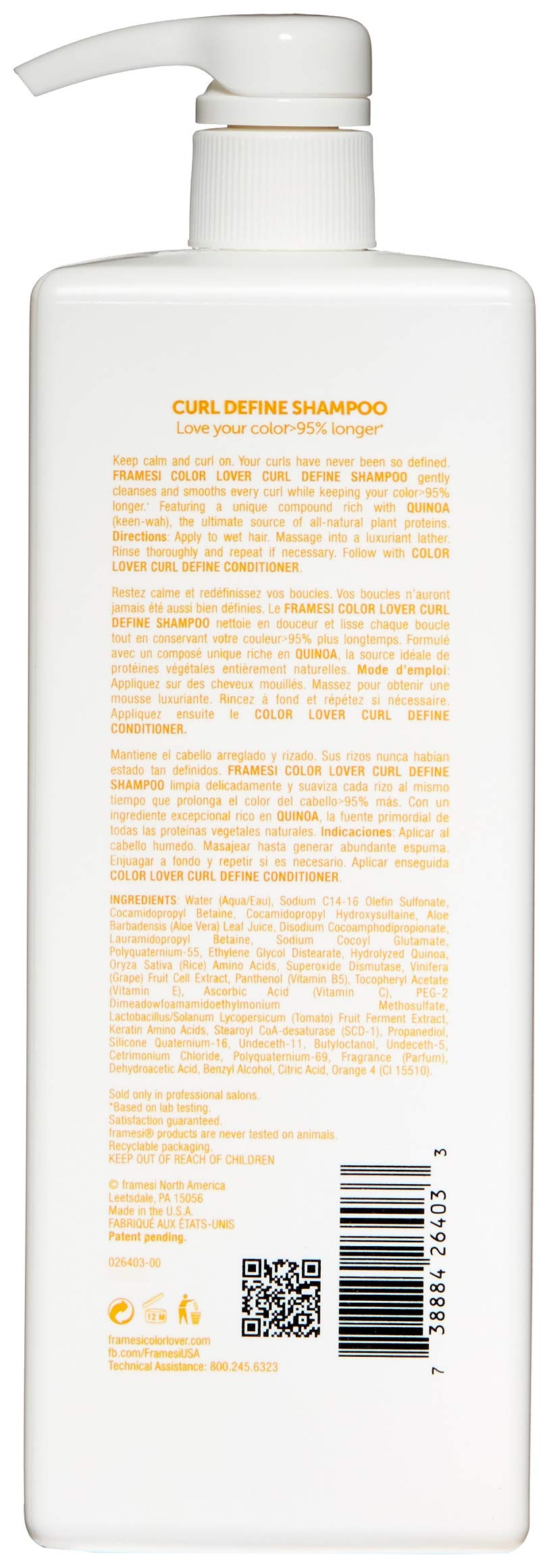 FRAMESI Color Lover Curl Define Shampoo, 33.8 Fl Oz (Pack of 1)