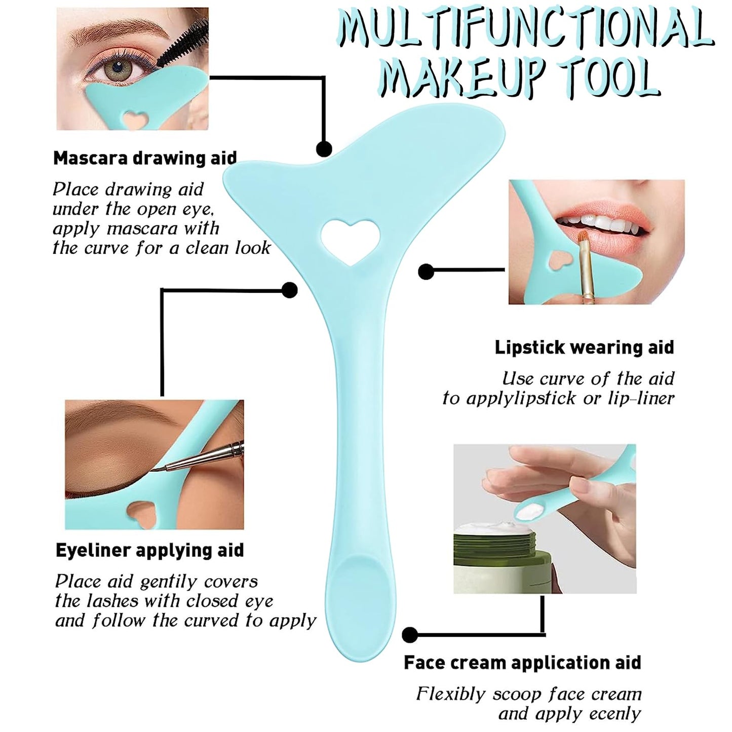 4Pcs Reusable Silicone Eyeliner Stencils - Mascara Shield Guard, Eyelash Lipstick Eyeshadow Applicators Aid Tool - Multifunctional Eye Makeup Tool