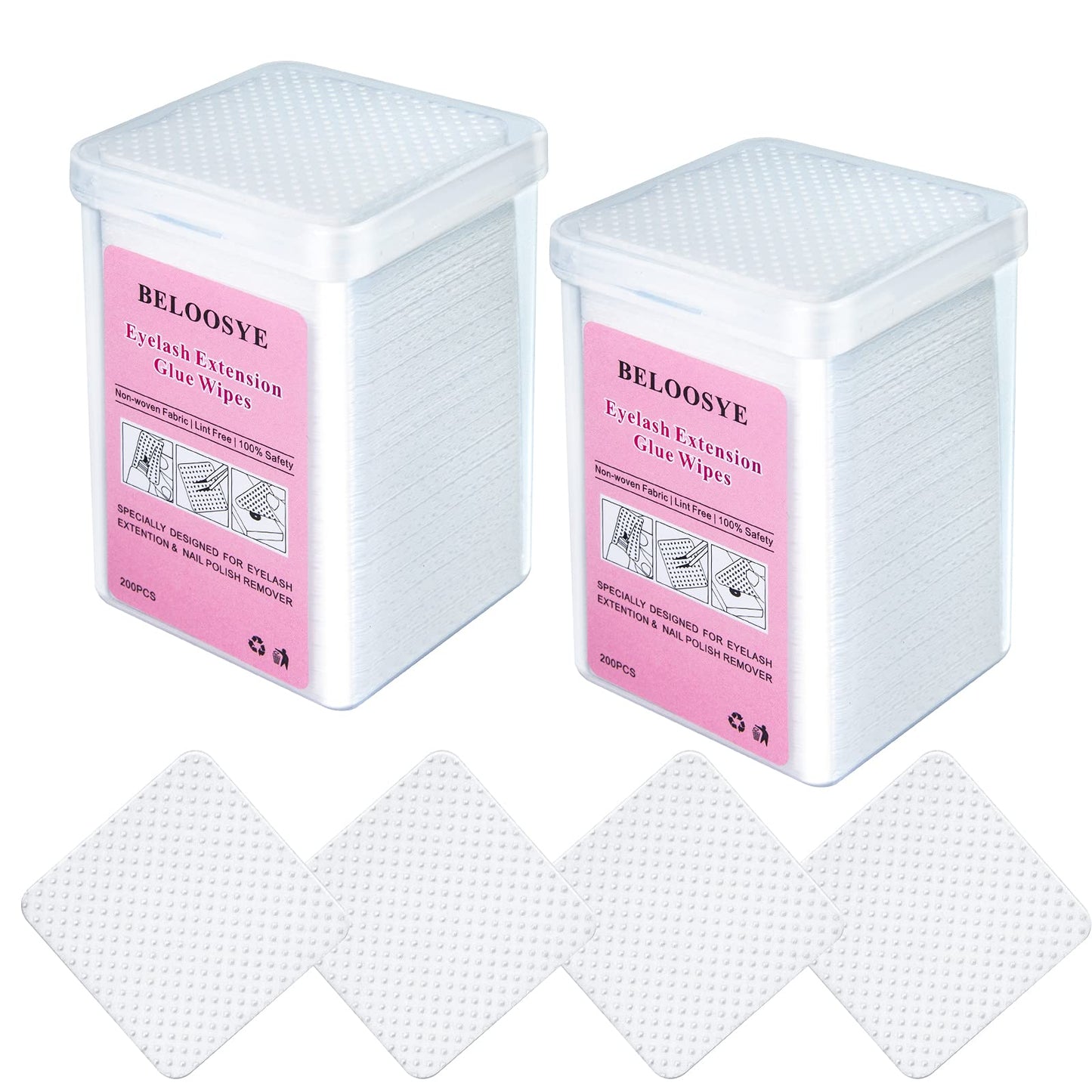 400 PCS Eyelash Extension Glue Wipes,Lint Free Nail Wipes,Super Absorbent Soft Non-woven Fabric Adhesive Nail Polish Remover Wipe, Glue Wiping Cloth