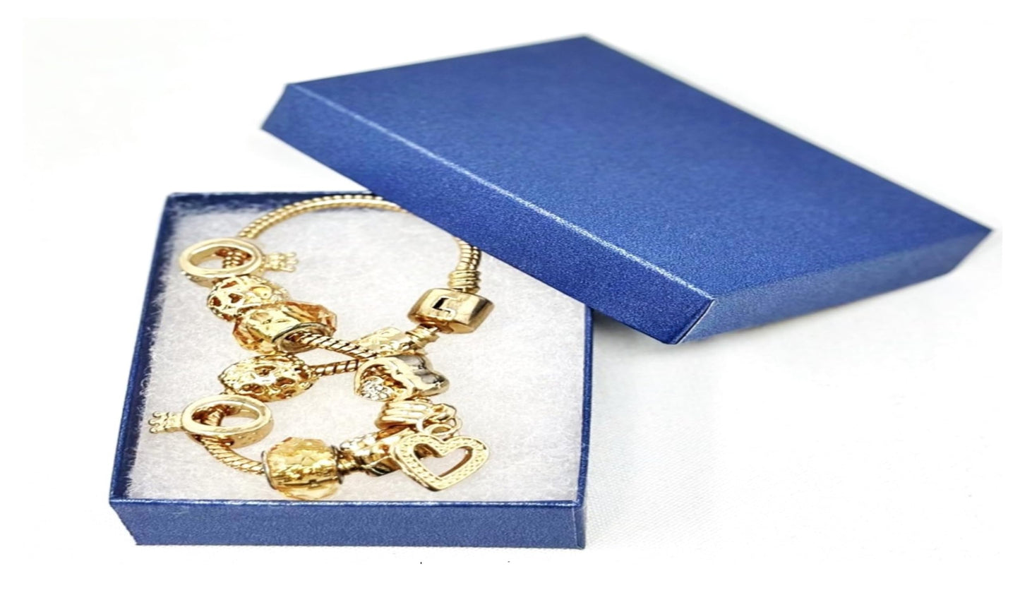 10 Pack Cotton Filled Pearl Blue Color Paper Cardboard Jewelry Necklace Bracelet Bangle Watches Presentation, Retail Display, Packaging Boxes. Size…