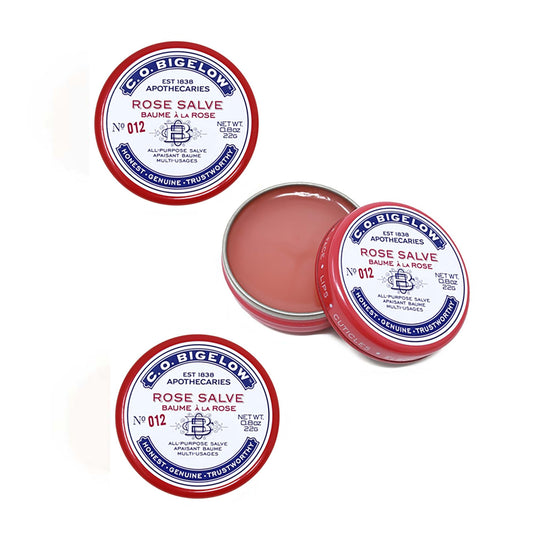 C.O. Bigelow Rose Salve Tins, Pack of 3 Lip Balm Tins, All Purpose Salve for Lips, Cuticles, Hands & Dry Skin, Lip Balm Set, 0.8 oz