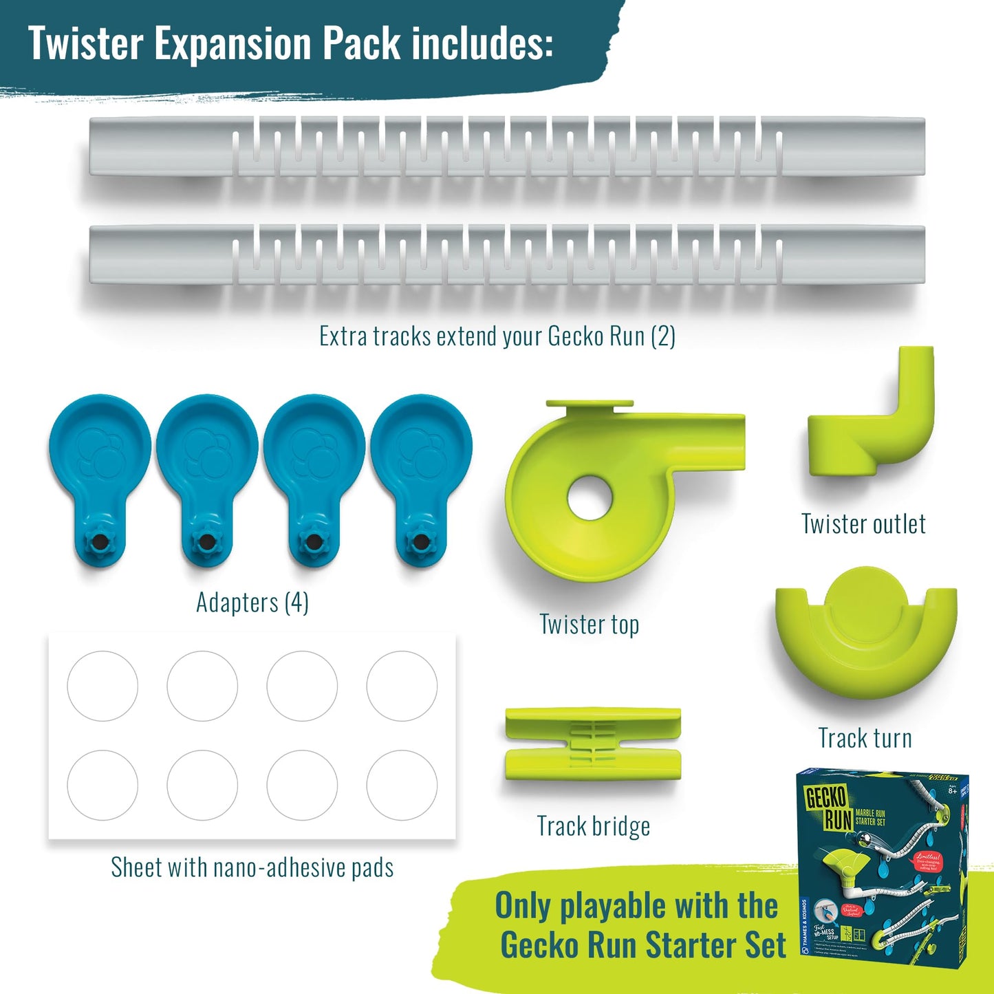 Gecko Run Marble Run Twister Expansion – Extra Stunt Add-On for Vertical Starter Set, Fast Setup with Nano-Adhesive Pads by Thames & Kosmos