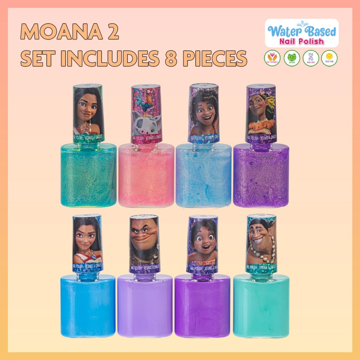 Townley Girl Moana 2 Non-Toxic Water-Based Peel Off Nail Polish Set with Glittery Shimmery and Opaque Colors for Girls Kids Ages 3+ Perfect Beauty & Personal Care Townley Girl