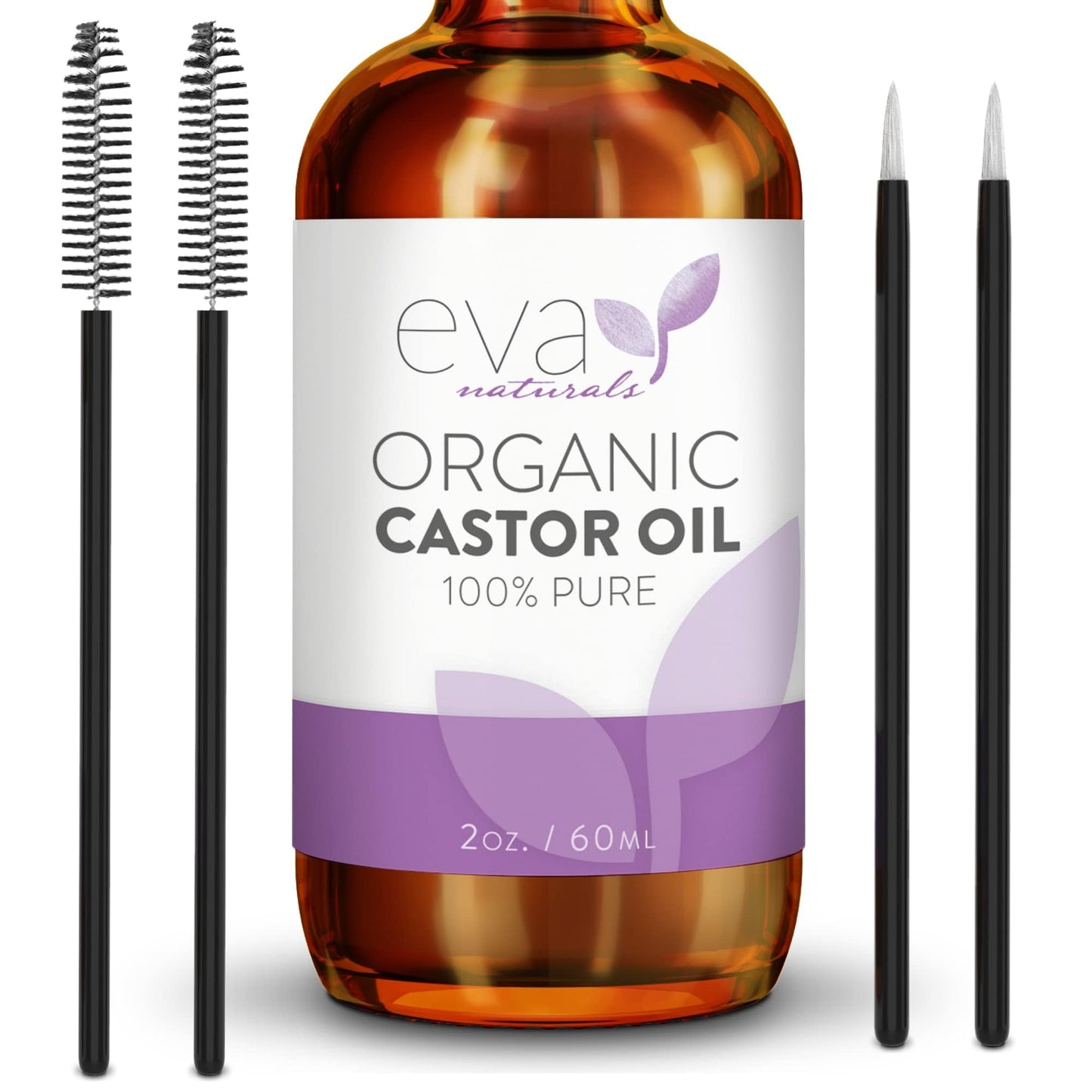 Eva Naturals 100% Pure Castor Oil - Cold Pressed for Eyelash, Eyebrow, Hair & Lash Growth, Thicker Brow & Face Serum Drops for Wrinkles, Hydrating