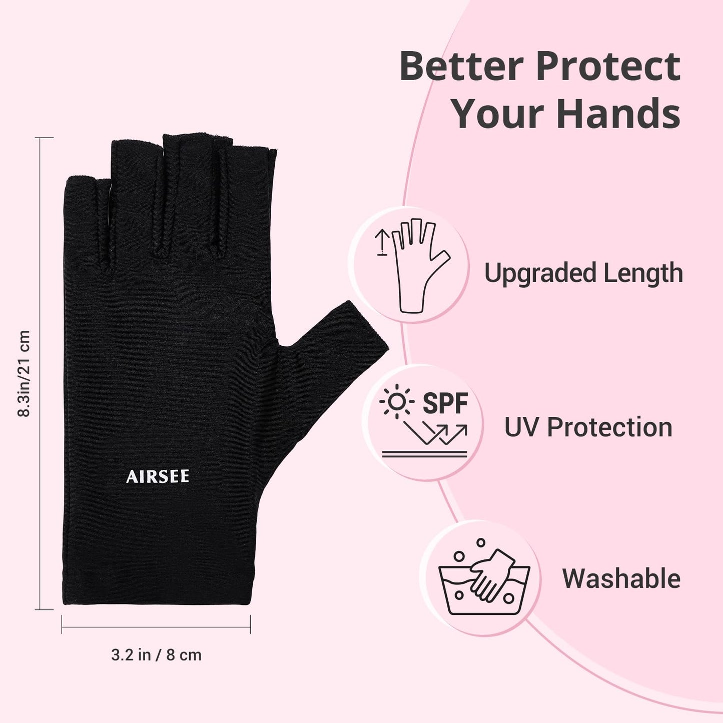 AIRSEE UV Gloves for Nail Lamp,Professional UPF50+ UV Protection Gloves for Manicures Nail Art,Fingerless Gloves That Shield Skin from The Sun Beauty and Personal Care AIRSEE